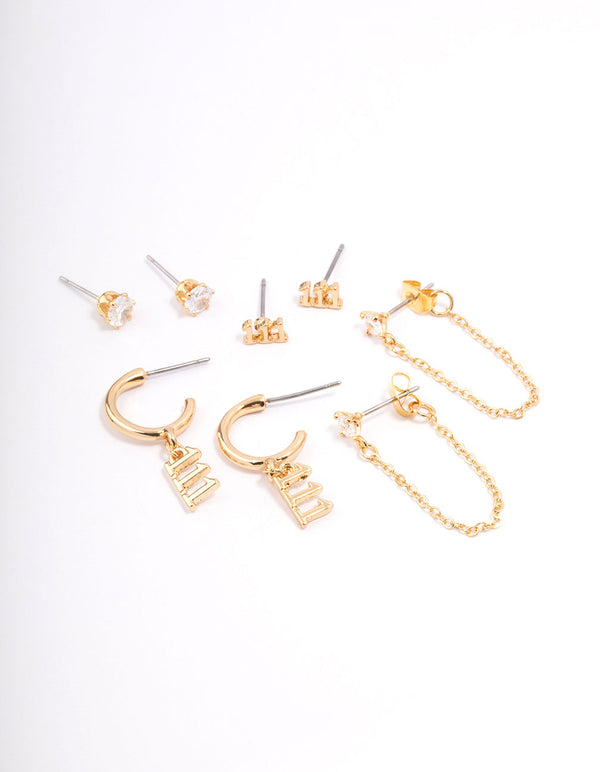 Gold Plated 111 Angel Number Earring Pack