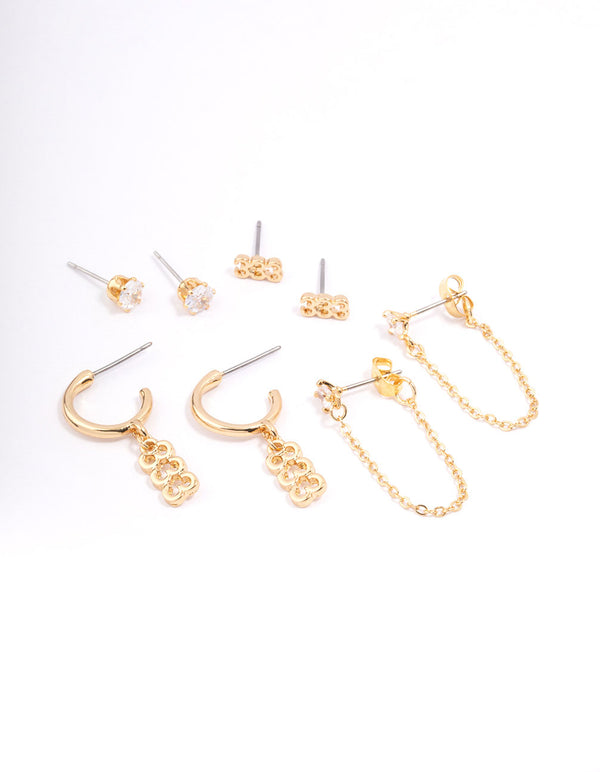 Gold Plated 333 Angel Number Earring Pack
