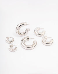 Rhodium Thick Smooth Hoop Earrings 3-Pack - link has visual effect only