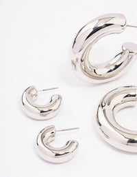 Rhodium Thick Smooth Hoop Earrings 3-Pack - link has visual effect only