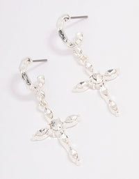 Silver Diamante Cross Huggie Earrings - link has visual effect only