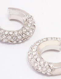 Silver Diamante Small Chubby Huggie Earrings - link has visual effect only