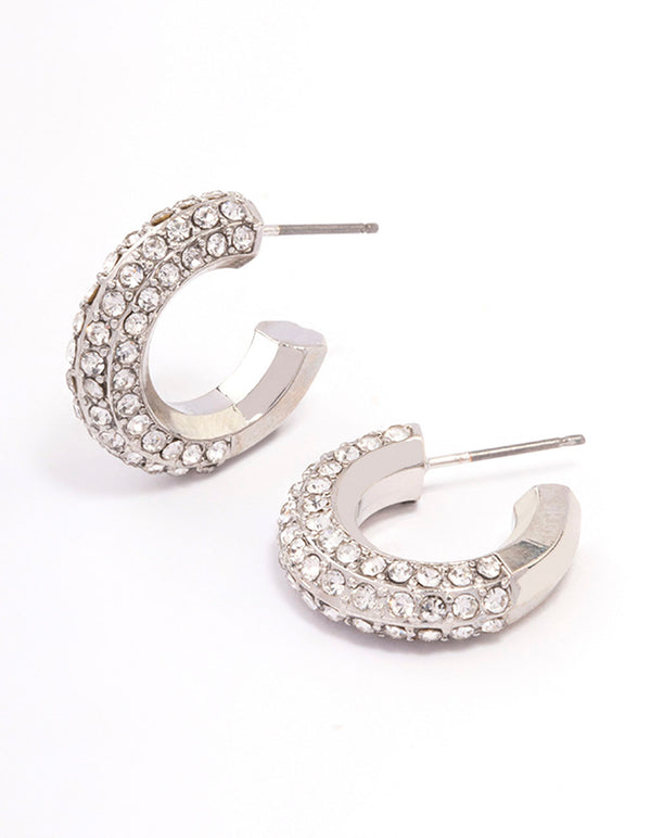 Silver Diamante Small Chubby Huggie Earrings