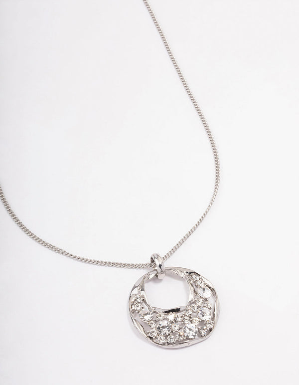 Silver Diamante Disc Long Necklace