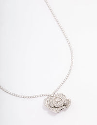 Rhodium Rose Diamante Pendant Necklace - link has visual effect only