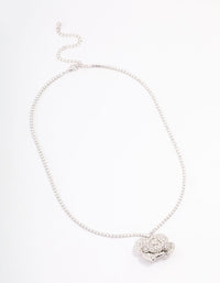 Rhodium Rose Diamante Pendant Necklace - link has visual effect only