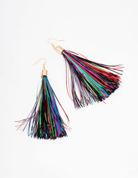 Gold Rainbow Tassel Party Drop Earrings - link has visual effect only