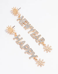Gold Happy New Year Drop Earrings - link has visual effect only