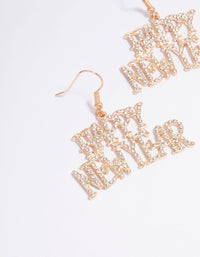 Gold Happy New Year Diamante Drop Earrings - link has visual effect only