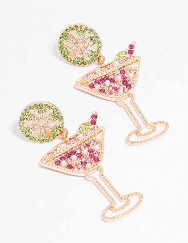 Gold Cocktail & Lime Party Drop Earrings