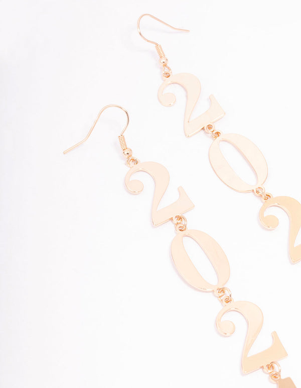 Gold Metallic 2024 New Year Drop Earrings