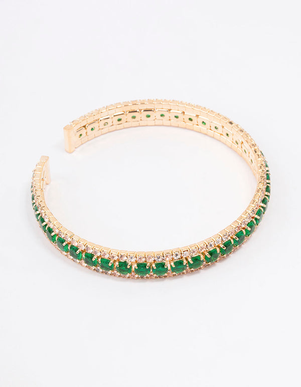 Gold Diamante Emerald Wrist Cuff