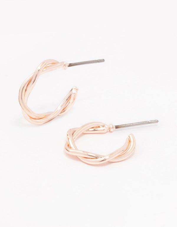 Rose Gold Soft Twisted Huggie Earrings
