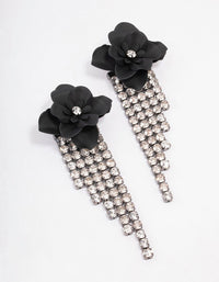 Black Flower Diamante Cupchain Drop Earrings - link has visual effect only