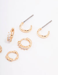 Gold Mixed Diamante Huggie Hoop Earring 3-Pack - link has visual effect only