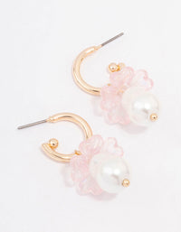 Gold Mushroom Pearl Drop Huggie Earrings - link has visual effect only