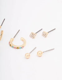 Gold Mixed Hoop & Stud Earrings 4-Pack - link has visual effect only