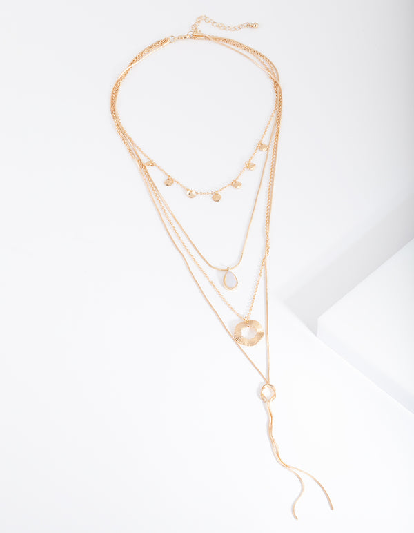 Gold Semi-Precious Multi Layer Necklace