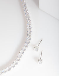 Silver Cubic Zirconia Earrings & Tennis Necklace Set - link has visual effect only