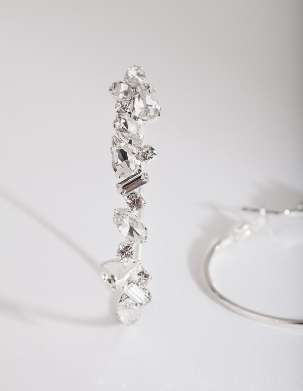 Silver Cluster Gem Hoop Earrings