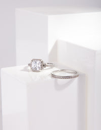 Cubic Zirconia Double Silver Engagement Ring - link has visual effect only