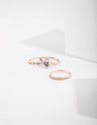 Rose Gold Round Stone Triple Band Ring - link has visual effect only