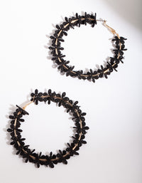 Black Gold Crochet Flower Hoop Earrings - link has visual effect only
