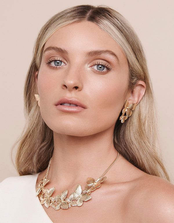 Gold Vintage Butterflies Stud Earrings