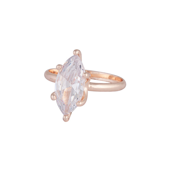 Rose Gold Cubic Zirconia Navette Stone Ring