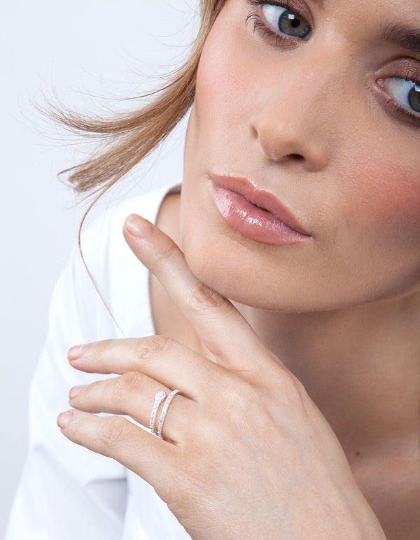 Sterling Silver Diamante Snake Ring