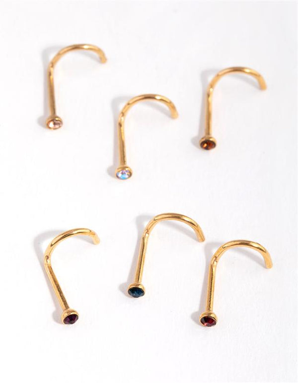 Surgical Steel Gold Classic Gem Nose Stud 6-Pack