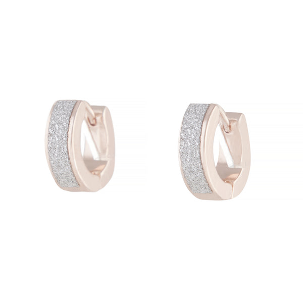 Rose Gold Small Wide Glitter Huggie Hoop Earrings