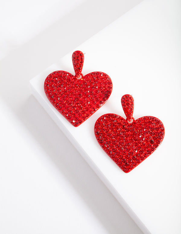 Red Diamante Statement Heart Earring - Lovisa