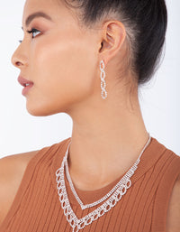 Rose Gold Diamante Earrings Necklace Leaf Set - link has visual effect only