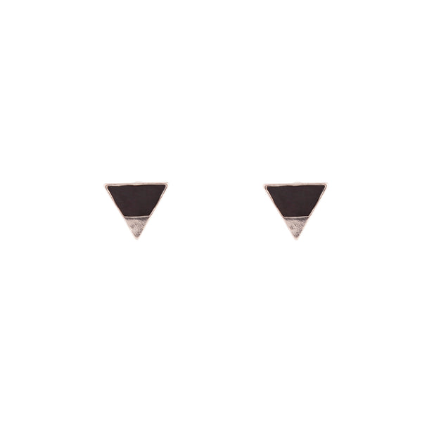 Silver Half Enamel Black Triangle Stud Earrings